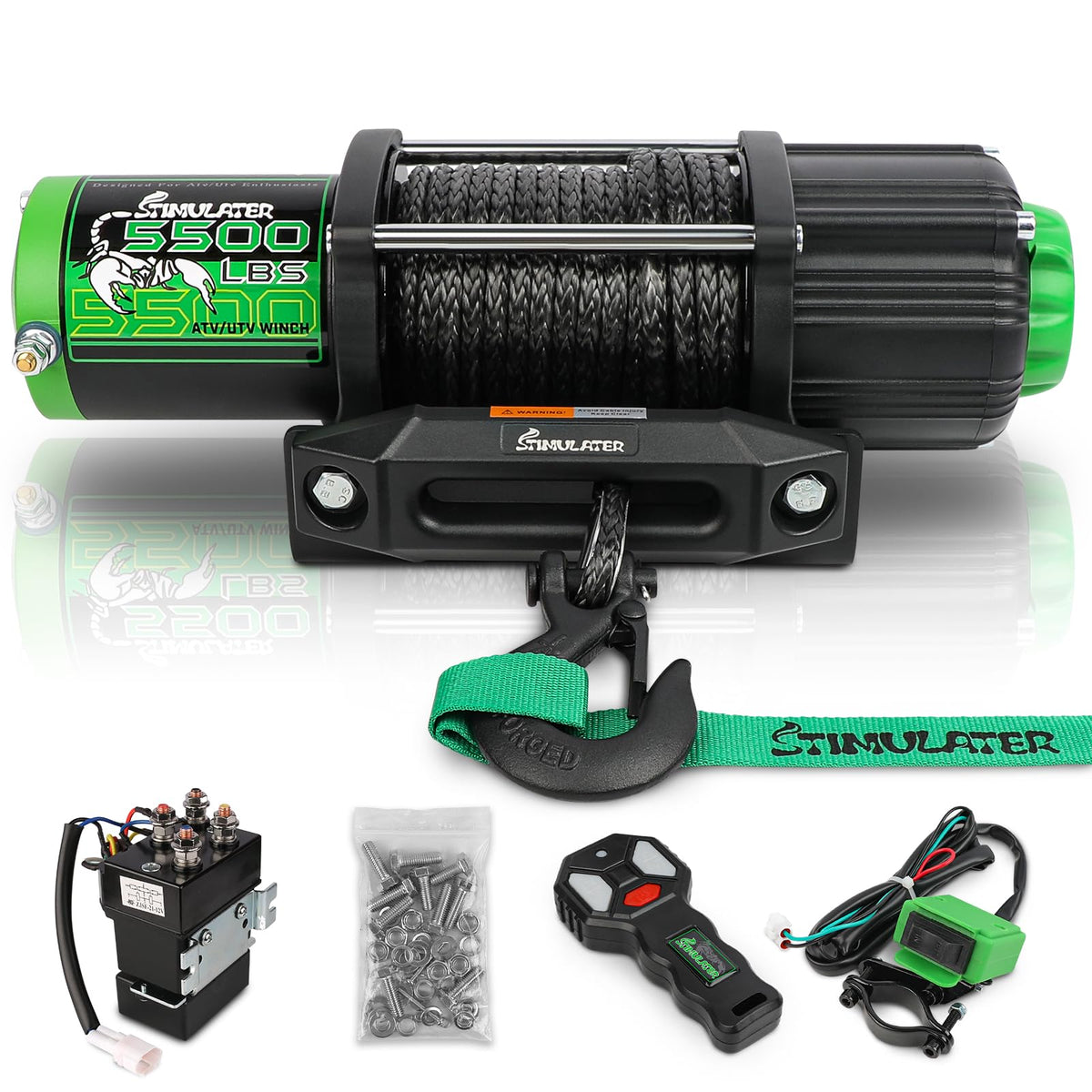 STIMULATER front view winch showing compact durable housing and mounting