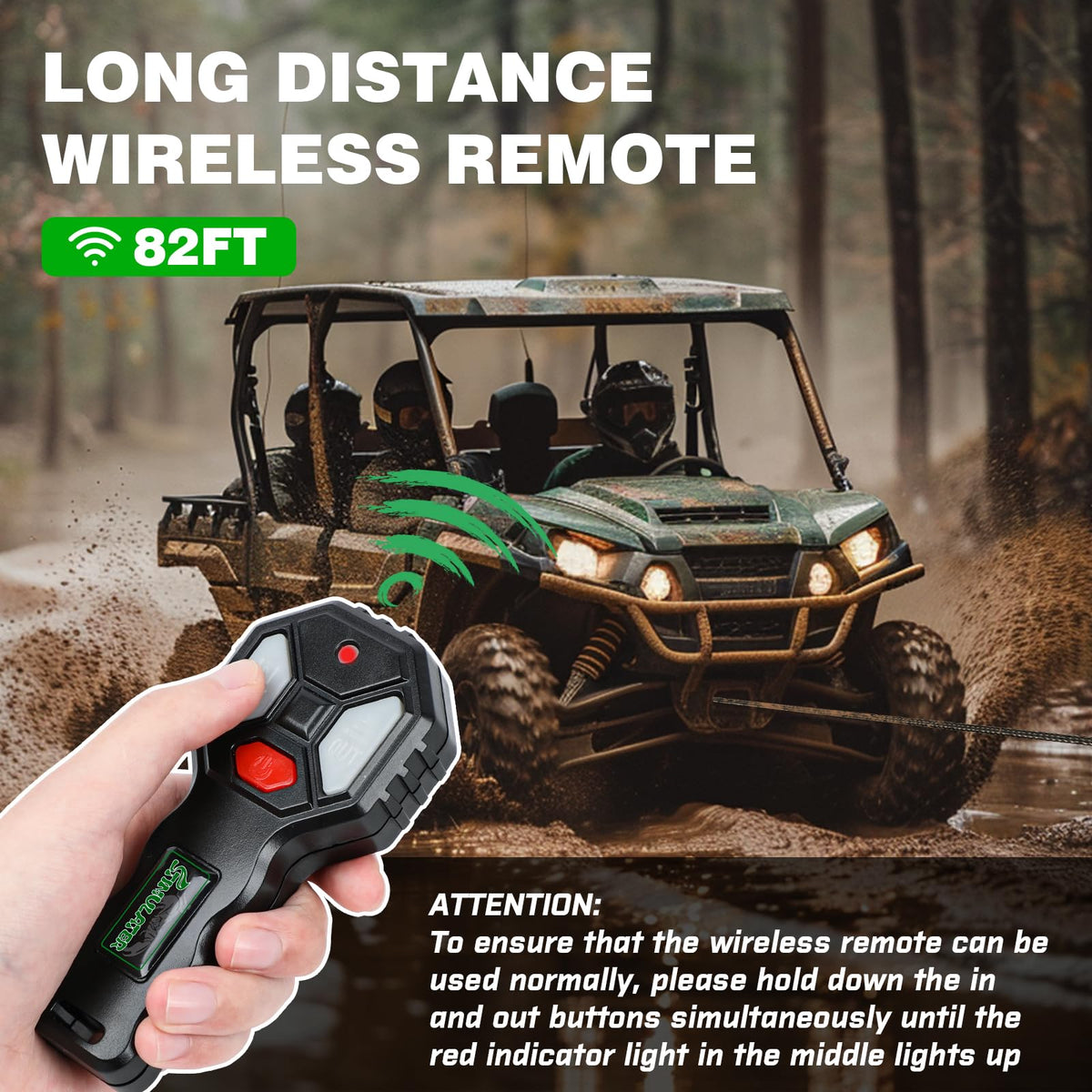 STIMULATER winch beside ATV showing compact size and space-saving benefit