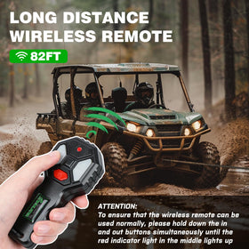 STIMULATER winch beside ATV showing compact size and space-saving benefit
