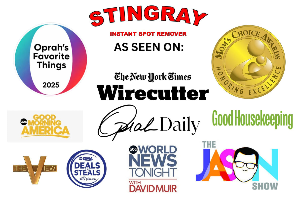 STINGRAY INSTANT SPOT REMOVER spray in use targeting a carpet stain for quick cleanup