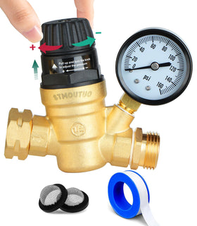 STMOUTUO front view showing regulator body and durable lead-free brass benefit