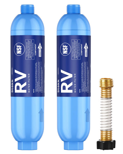 Stokk front packaging showing two-filter pack and NSF certification benefit