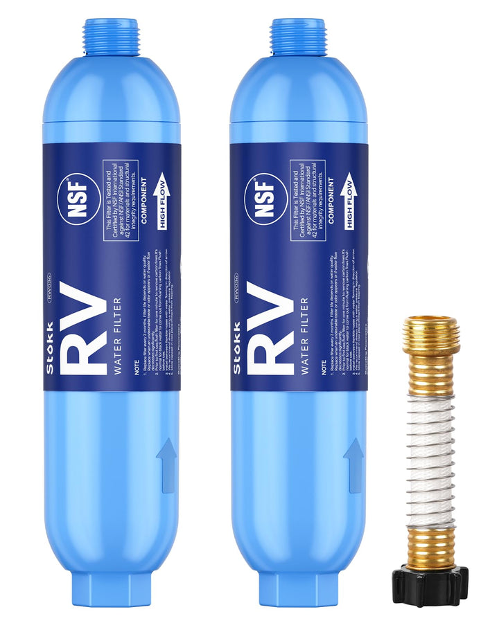 Stokk front packaging showing two-filter pack and NSF certification benefit
