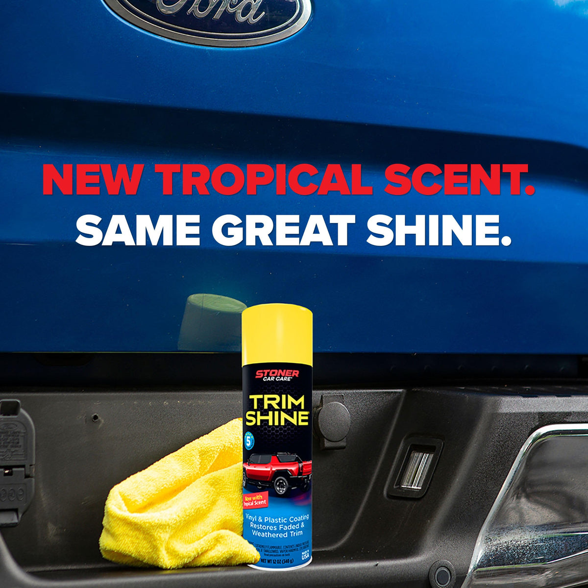 Stoner Car Care used on a parked car trim showing professional finish benefit