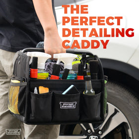 Storage Standard in driveway with cleaning supplies for mobile detailing use