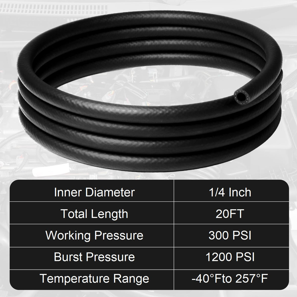Storystore coiled 20 ft fuel hose demonstrating long continuous length advantage