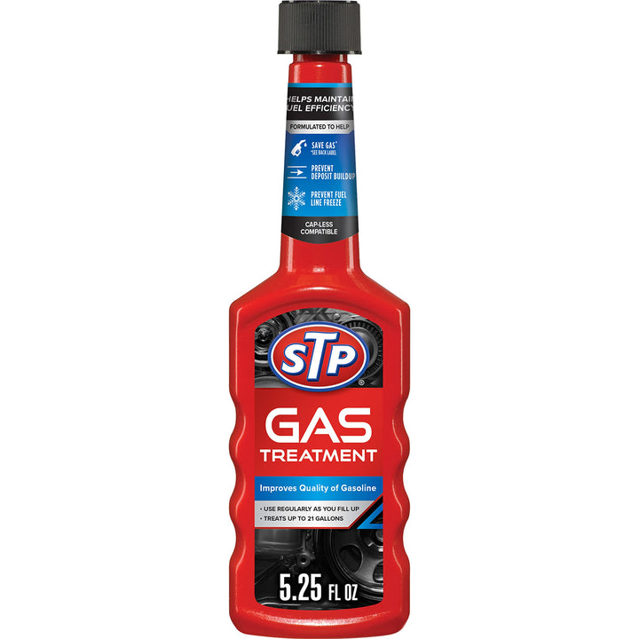STP bottle front view offering reliable fuel cleaning benefit
