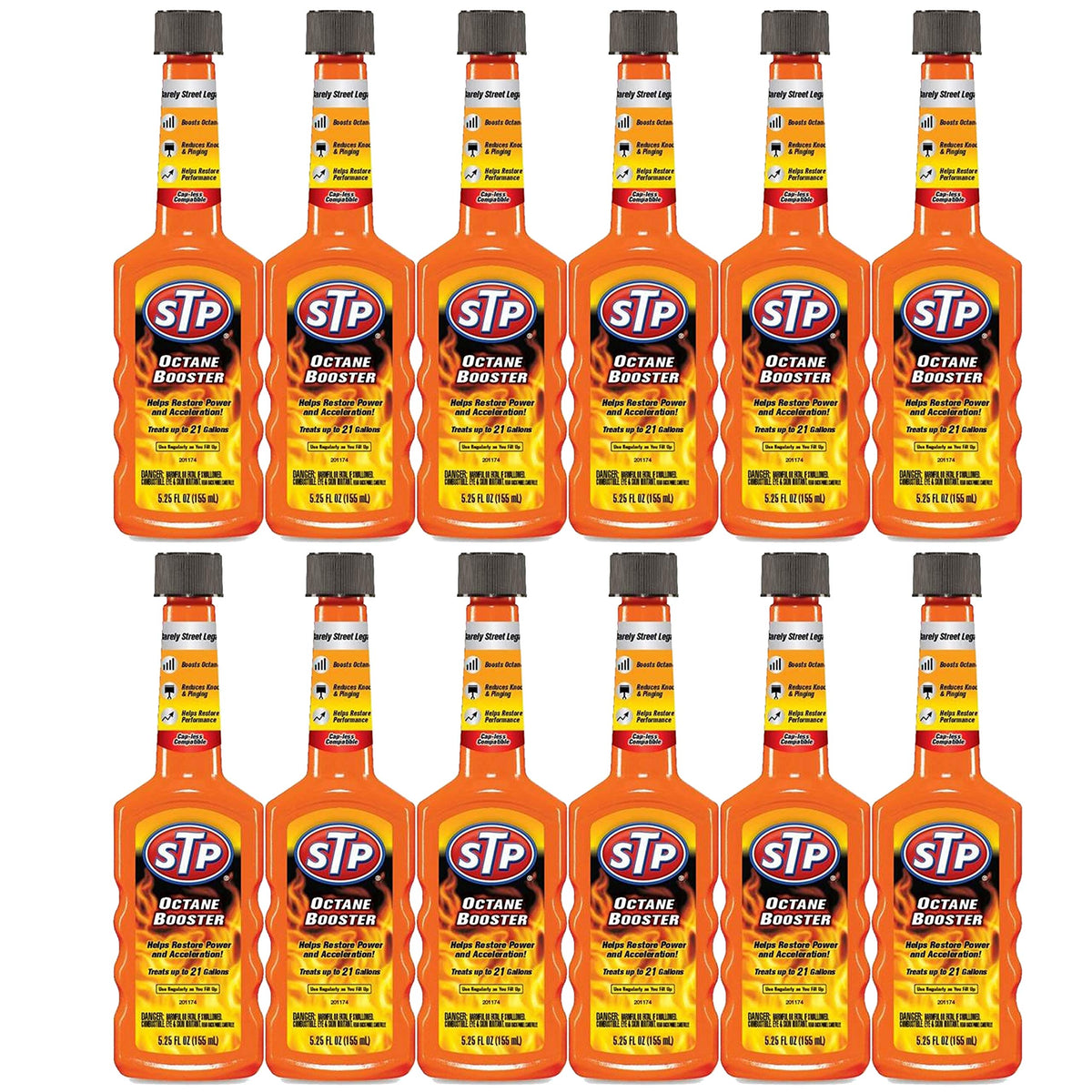STP Octane Booster front bottle showing packaging and clear use benefit