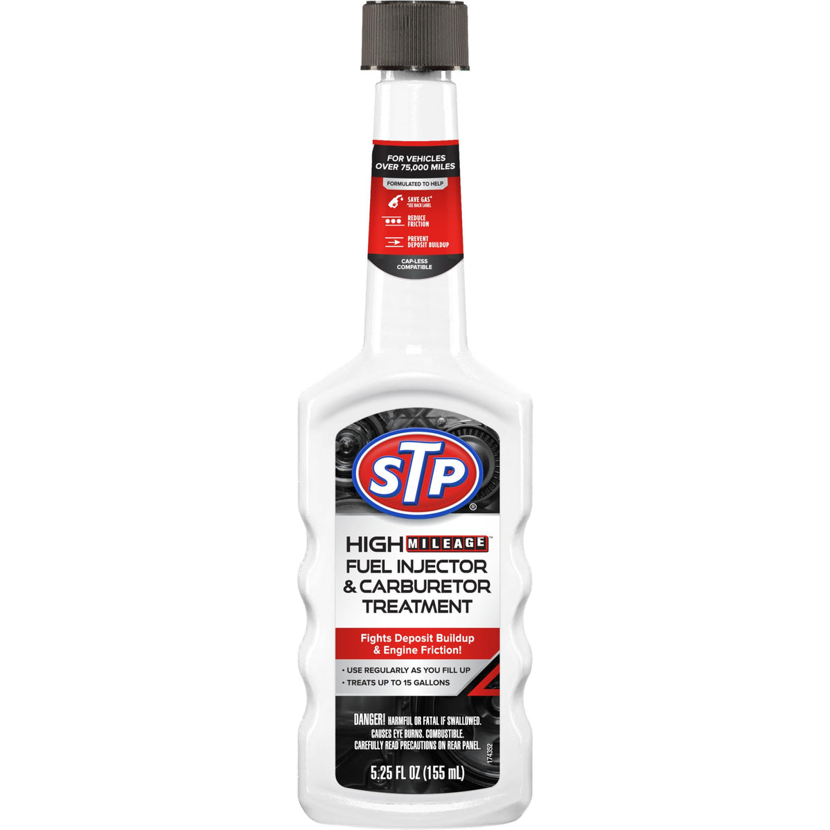 STP pouring into fuel tank demonstrating easy pump-side use