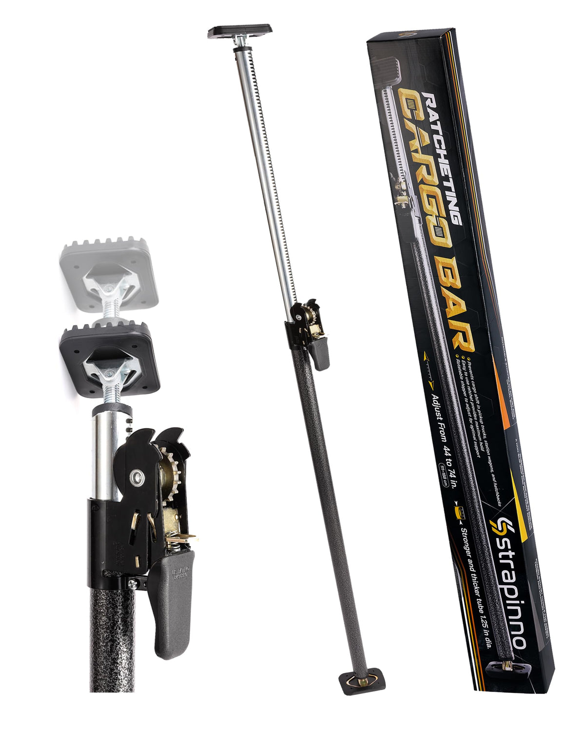 Strapinno cargo bar front view showing full length and secure fit benefits