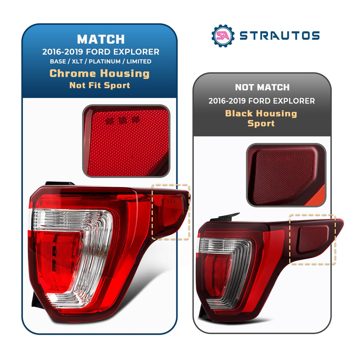 STRAUTOS tail light installed on Ford Explorer demonstrating direct-fit replacement