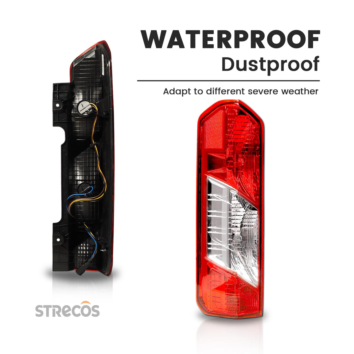 STRECOS tail light illuminated at night demonstrating clear brake and turn signals