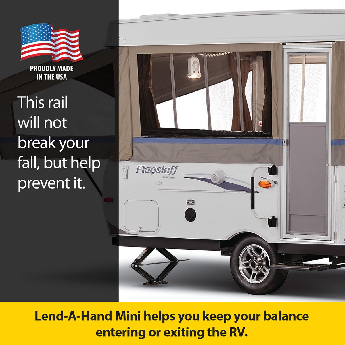 Stromberg Carlson folded flat against RV side reducing travel obstructions