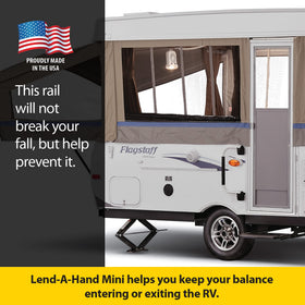 Stromberg Carlson folded flat against RV side reducing travel obstructions