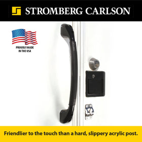 Stromberg Carlson lifestyle image of camper entry with handle aiding safe outdoor access