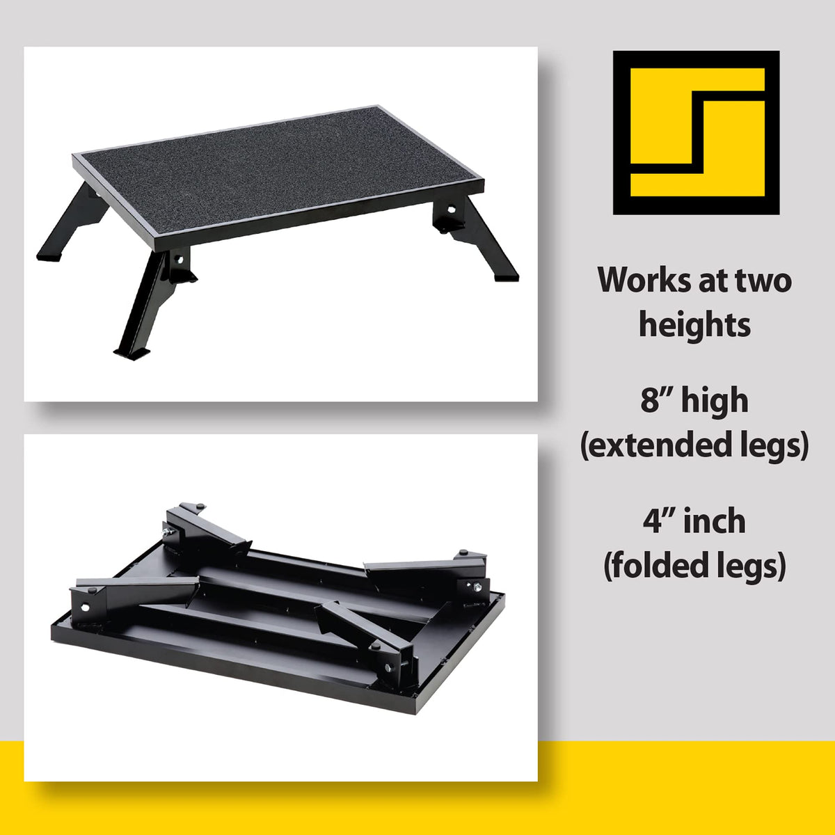Stromberg Carlson folded flat step illustrating compact storage for travel convenience