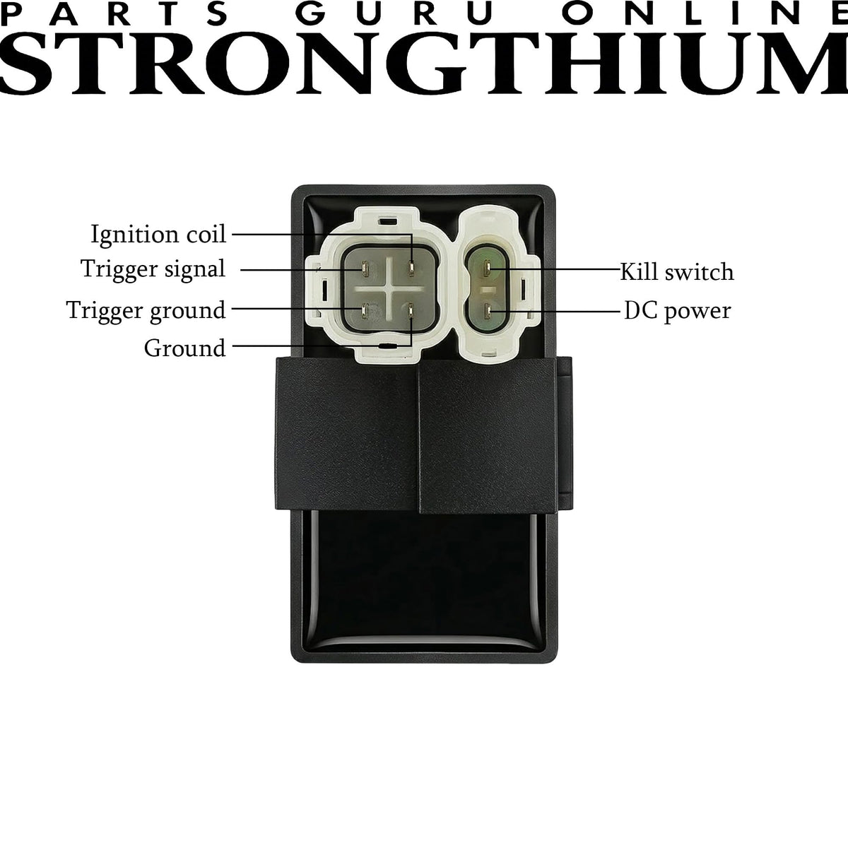 Strongthium 6-pin CDI connector top view demonstrating standard plug-fit for quick, tool-minimal installation