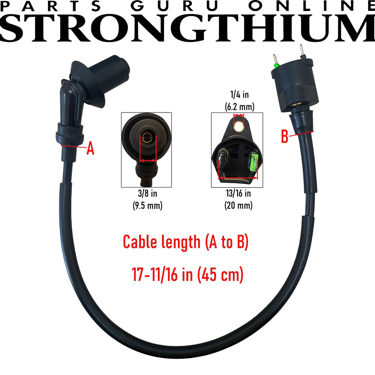 Strongthium GY6 ignition coil close-up highlighting durable construction for steady spark performance