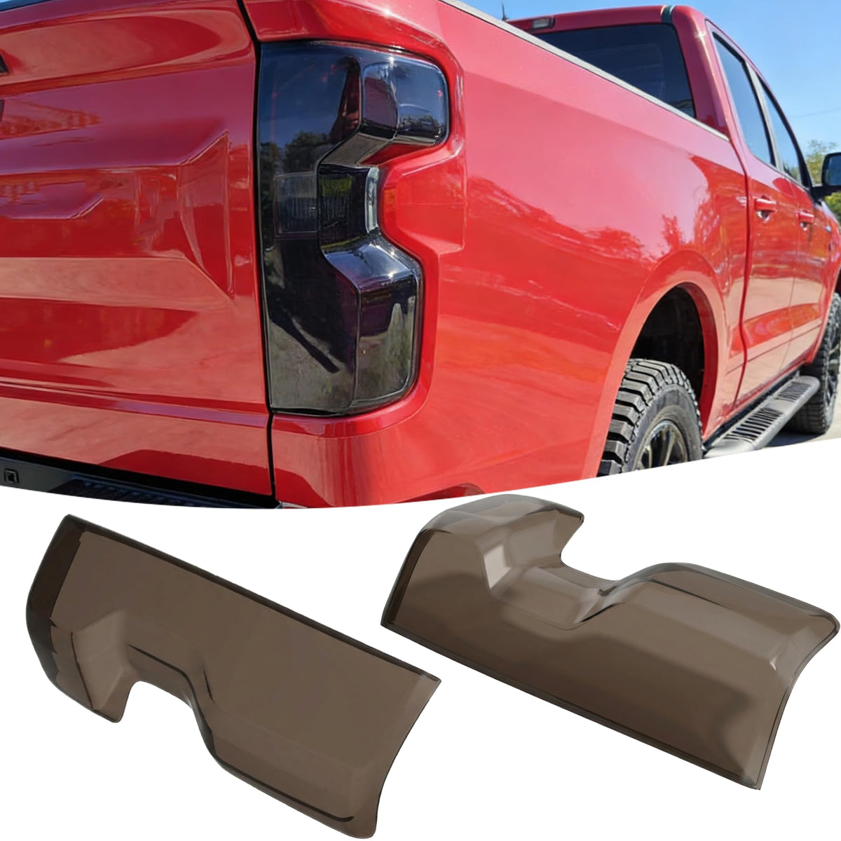 Sts.Ev01 front view installed on Silverado showcasing sleek smoked finish and style benefit