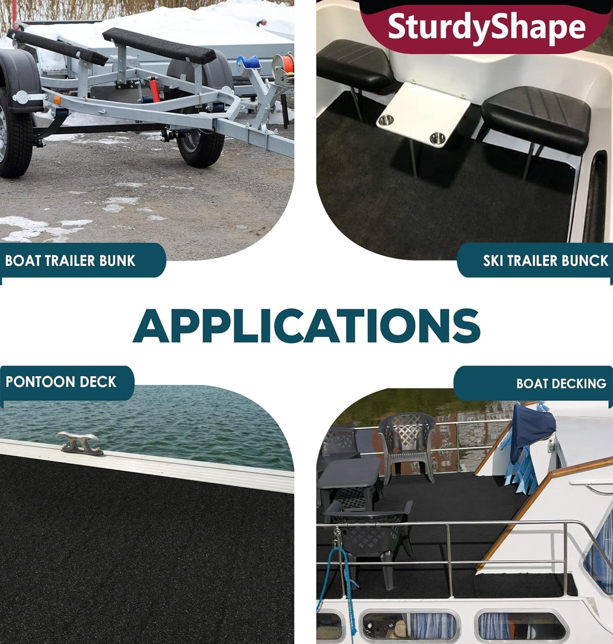 SturdyShape installed carpet on trailer bunk protecting boat hull