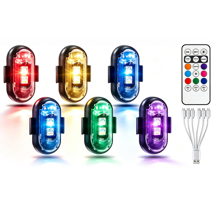 Suacopzar front packaging showing six remote RGB strobes for quick setup