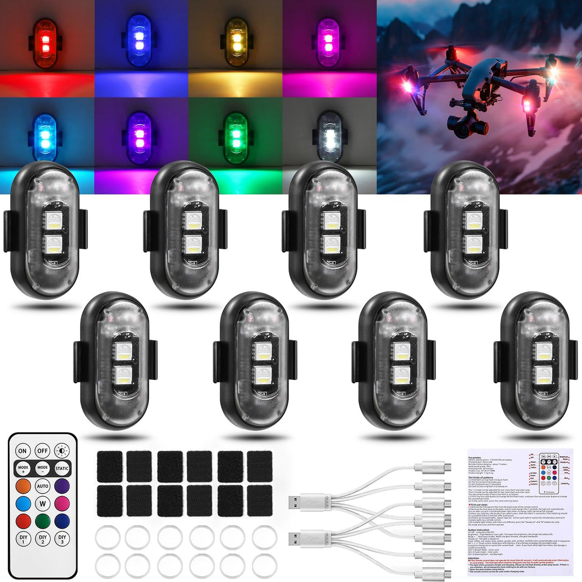 Suacopzar front packaging showing full 8PCS kit and remote for quick setup