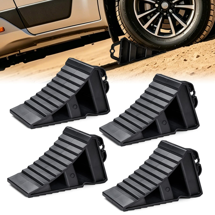 Suacopzar wheel chock front view showing stable base and triangle shape for traction