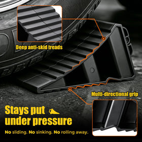 Suacopzar wheel chock positioned against a camper tire to prevent rolling