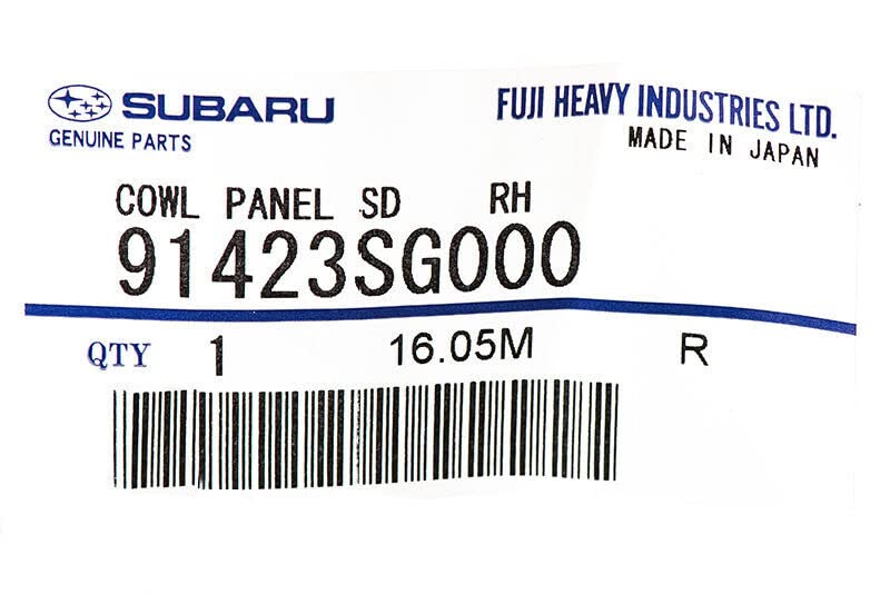 Subaru cowl panel next to hand showing scale and precise dimensions
