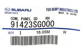 Subaru cowl panel next to hand showing scale and precise dimensions