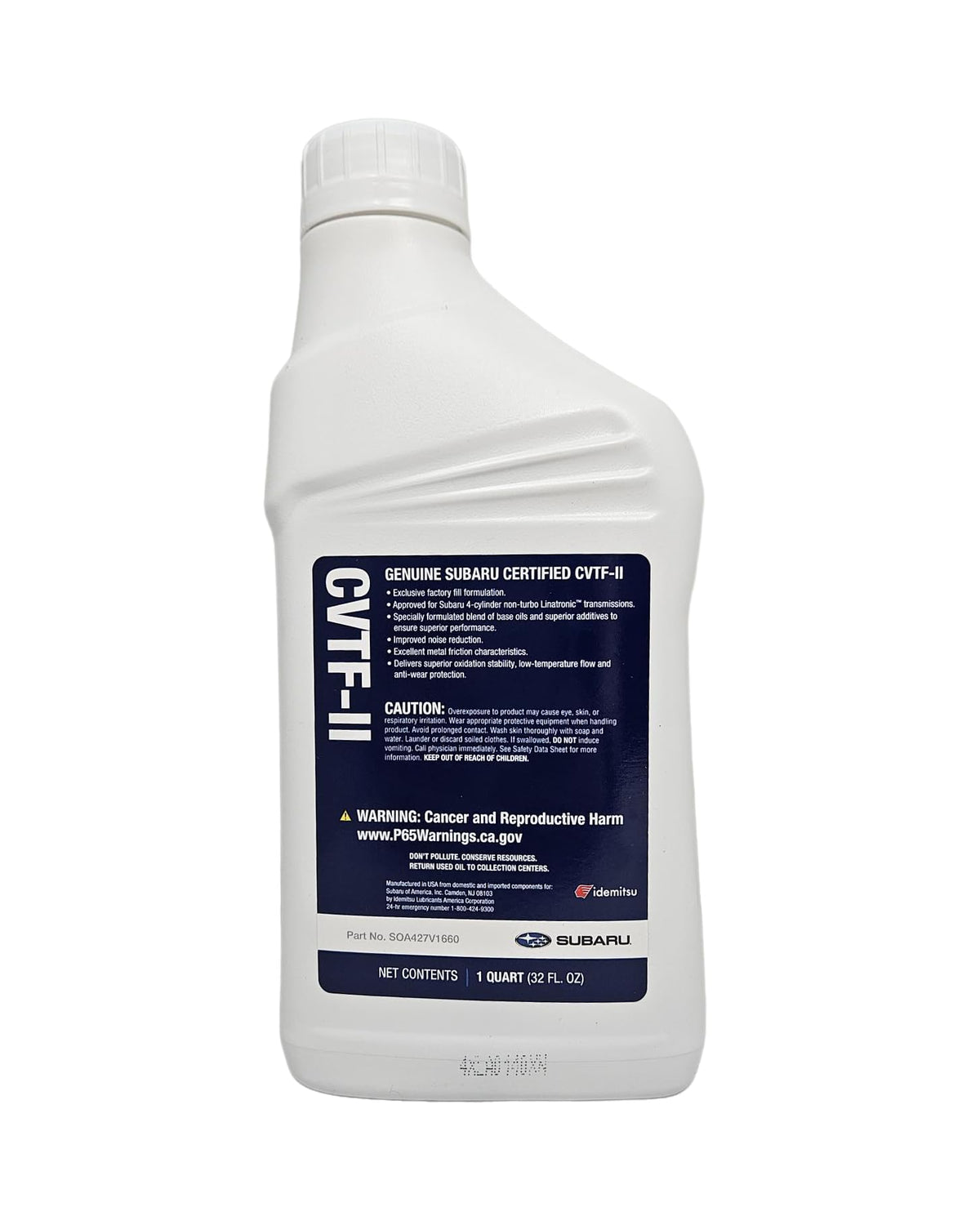Subaru CVTF-II bottle in service near a Subaru vehicle showing proper OEM fluid use benefit