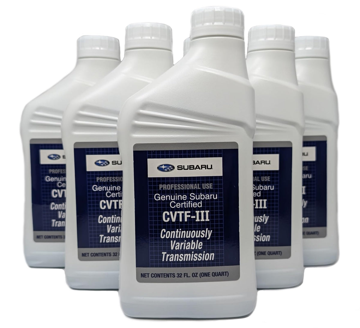 Subaru CVTF-III front packaging showing OEM label and correct part number for accurate service