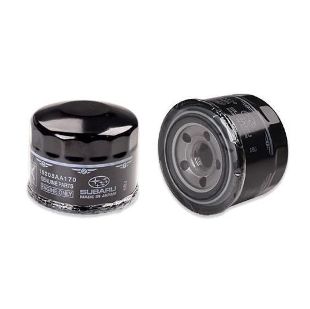 Subaru oil filter installed under hood demonstrating correct OEM installation