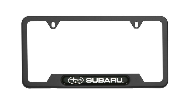 Subaru matte black license plate frame front view showing clean OEM look