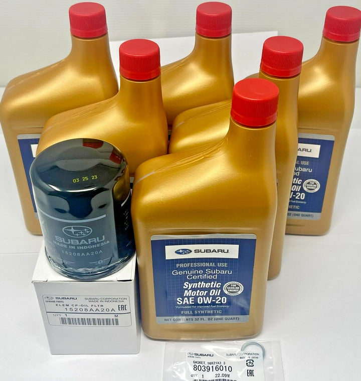 Subaru oil kit front packaging, clear parts display for easy fit verification