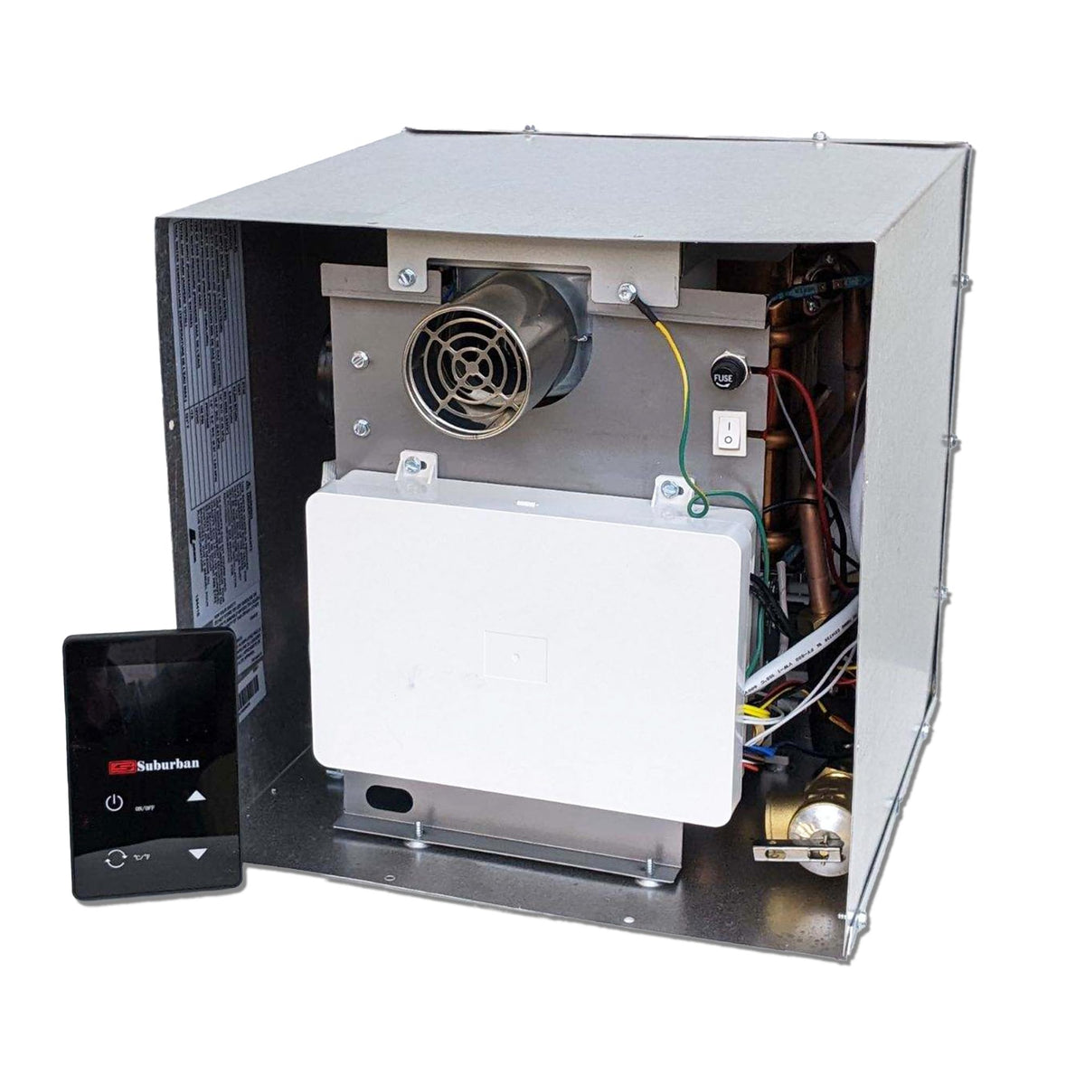 Suburban ST-60 front panel showing unit and mounting for reliable hot water
