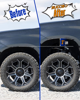 SUCOSO installed on Silverado front view illustrating improved stance and clearance