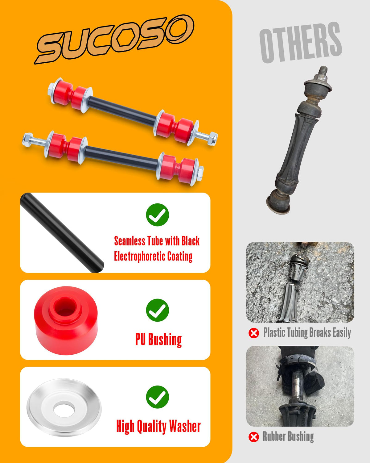SUCOSO close-up of polyurethane bushing highlighting quieter performance and durability