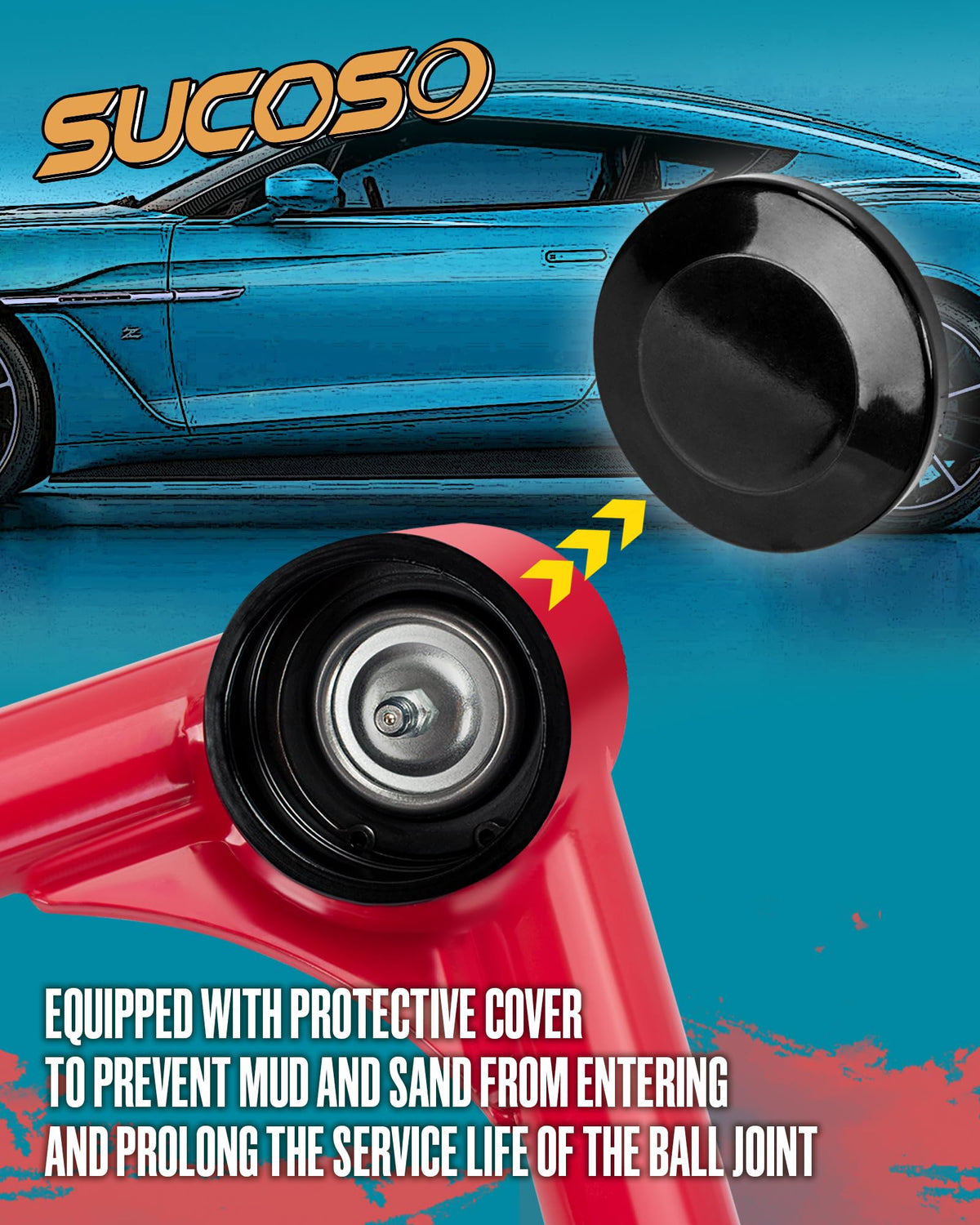SUCOSO control arm next to ruler showing dimensions for correct fitment