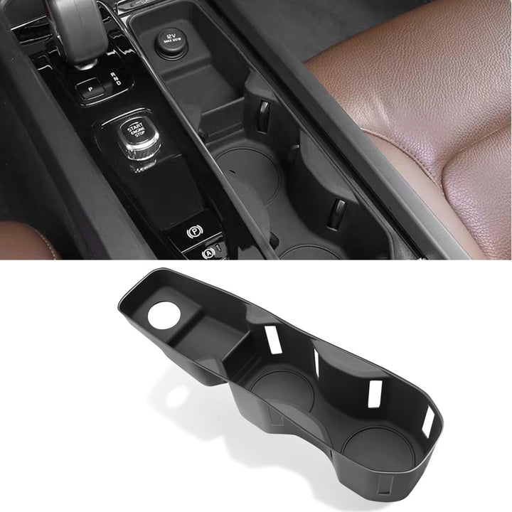 Sucxyor front view installed in Volvo cup holder for neat, spill-free storage