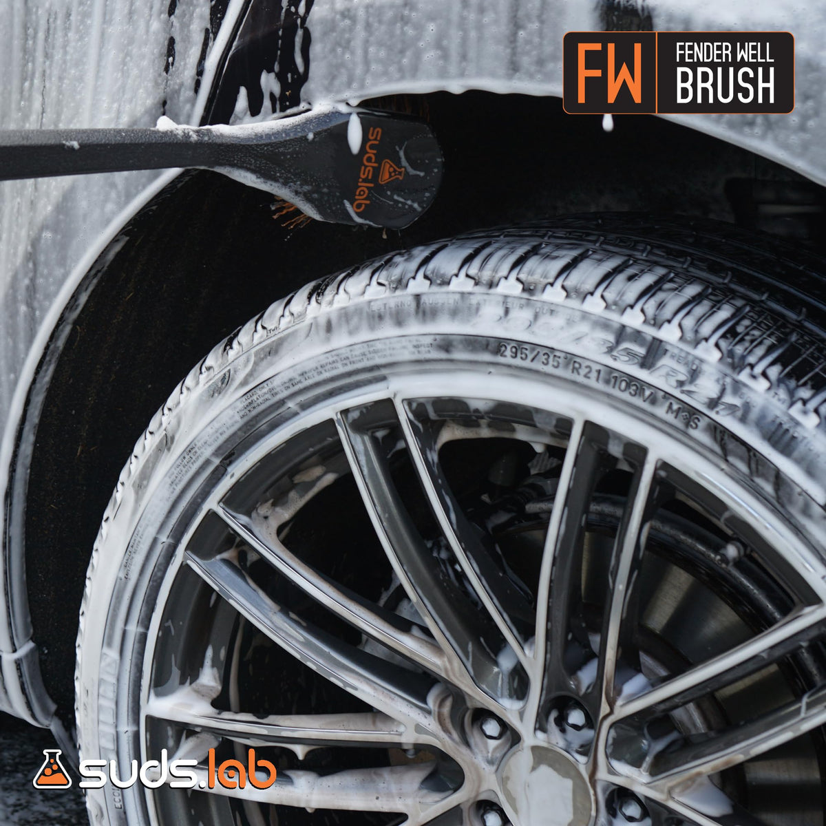 suds.lab brush in a car detailing setup for fast, effective washes