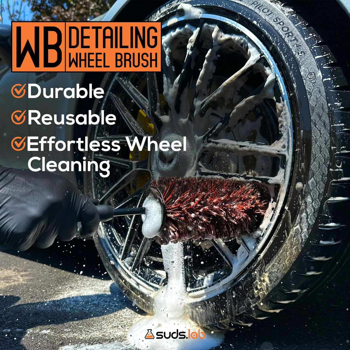 suds.lab brush reaching deep into a lug well to clean barrels and recesses effectively