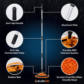 suds.lab 170-degree swivel head demonstrating angle flexibility for contoured cleaning