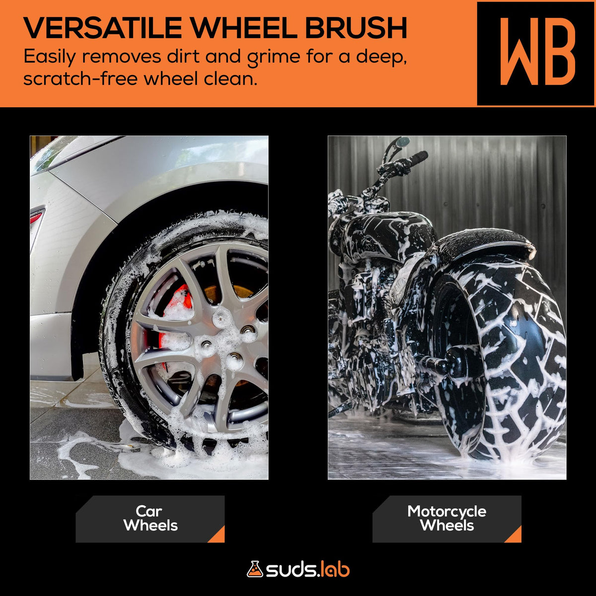 suds.lab freshly laundered brush laid flat to show machine-washable convenience