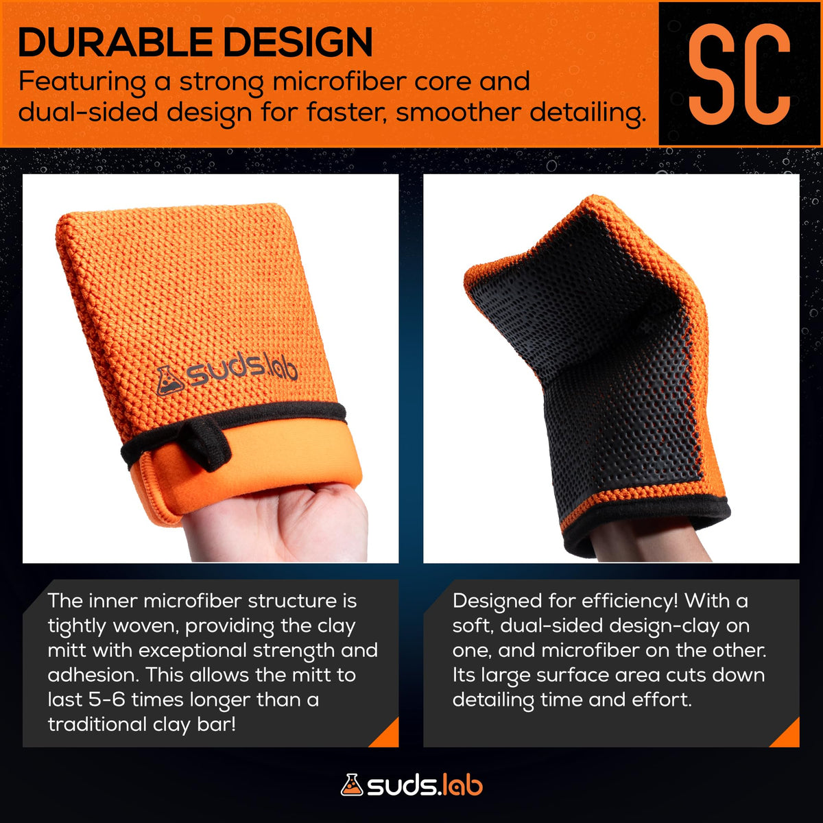 suds.lab mitt removing water spots from glass for clearer visibility