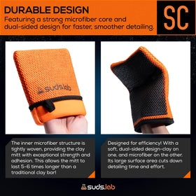 suds.lab mitt removing water spots from glass for clearer visibility