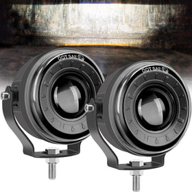 SUFEMOTEC front view of round LED pod light showing compact durable housing and bright beam benefit
