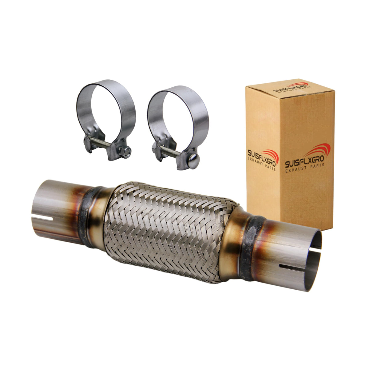 SUISFLXGRO front packaging showing included clamps and product benefit of ready-to-install