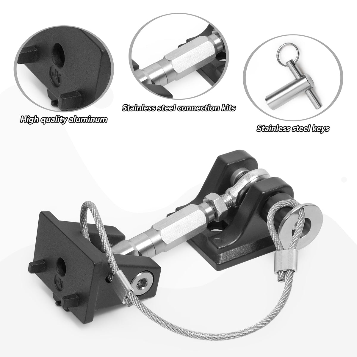 sukemichi hood latch installed on Jeep Wrangler front demonstrating firm hold