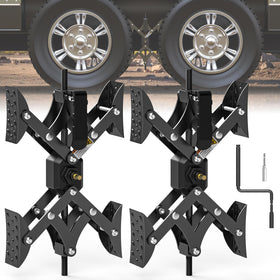 Sulythw front view showing packaged X-shaped wheel stabilizers and benefits